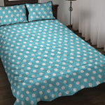 Cyan And White Polka Dot Pattern Print Quilt Bed Set