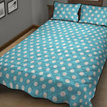 Cyan And White Polka Dot Pattern Print Quilt Bed Set