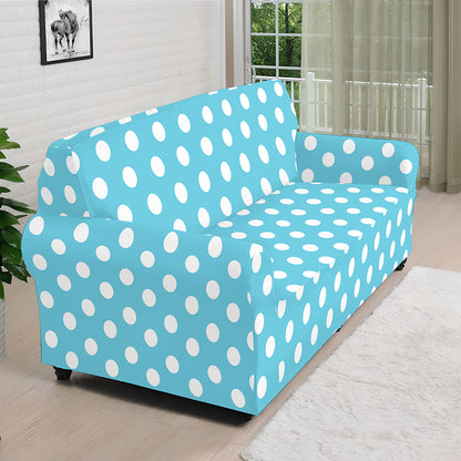 Cyan And White Polka Dot Pattern Print Sofa Cover