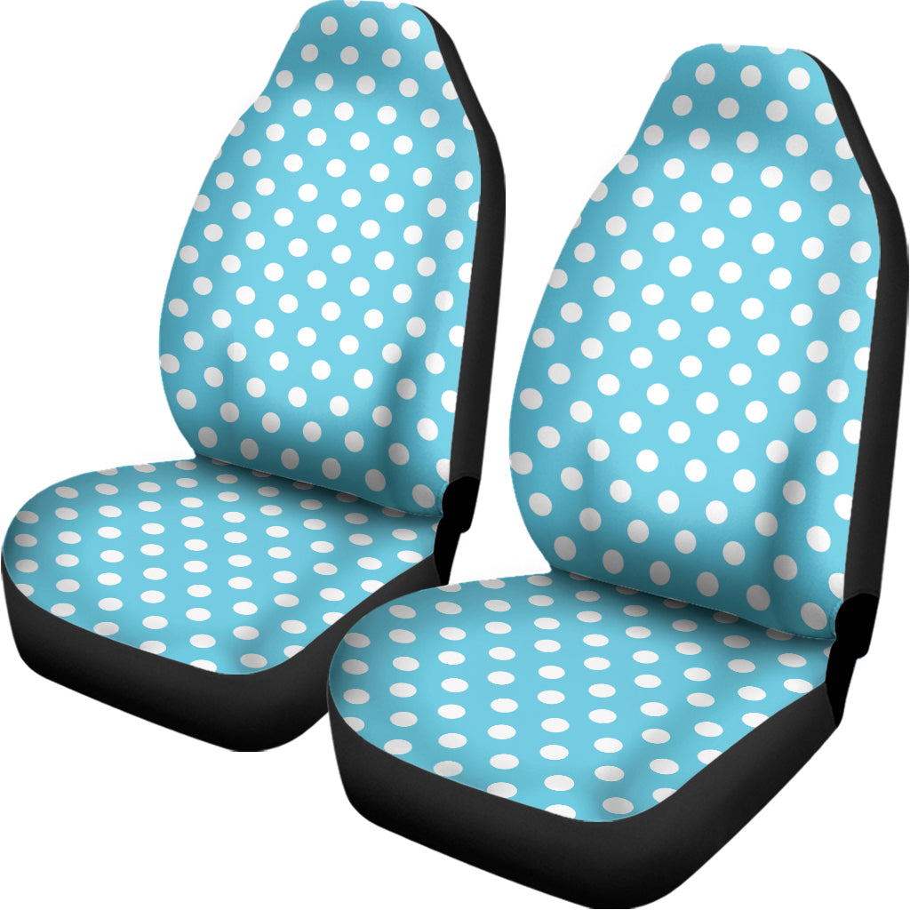 Cyan And White Polka Dot Pattern Print Universal Fit Car Seat Covers