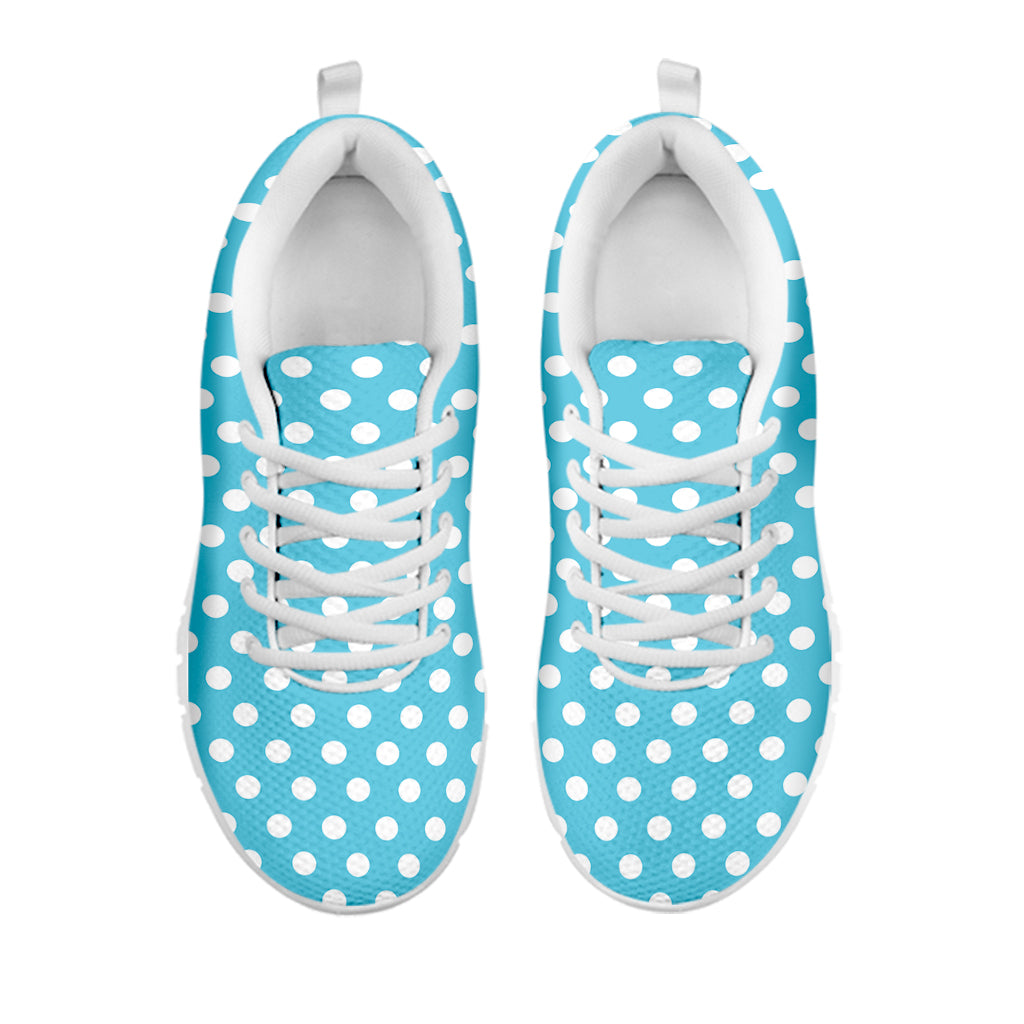 Cyan And White Polka Dot Pattern Print White Sneakers