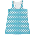 Cyan And White Polka Dot Pattern Print Women's Racerback Tank Top