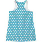 Cyan And White Polka Dot Pattern Print Women's Racerback Tank Top