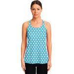Cyan And White Polka Dot Pattern Print Women's Racerback Tank Top