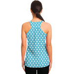 Cyan And White Polka Dot Pattern Print Women's Racerback Tank Top