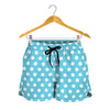 Cyan And White Polka Dot Pattern Print Women's Shorts