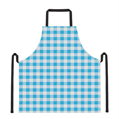Cyan Blue And White Gingham Print Apron