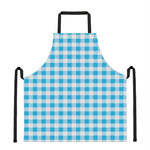 Cyan Blue And White Gingham Print Apron