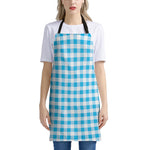 Cyan Blue And White Gingham Print Apron