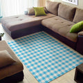 Cyan Blue And White Gingham Print Floor Mat