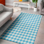 Cyan Blue And White Gingham Print Area Rug