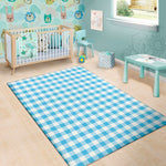 Cyan Blue And White Gingham Print Area Rug