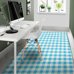 Cyan Blue And White Gingham Print Area Rug
