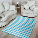 Cyan Blue And White Gingham Print Area Rug