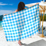 Cyan Blue And White Gingham Print Beach Sarong Wrap