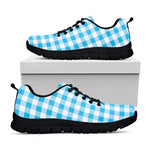 Cyan Blue And White Gingham Print Black Sneakers