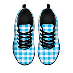 Cyan Blue And White Gingham Print Black Sneakers