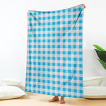 Cyan Blue And White Gingham Print Blanket