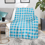Cyan Blue And White Gingham Print Blanket