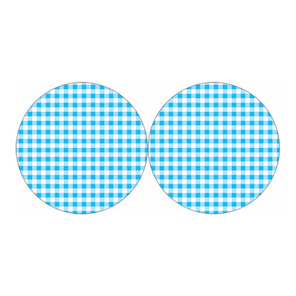 Cyan Blue And White Gingham Print Car Coasters