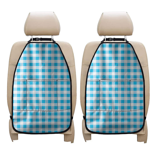 Cyan Blue And White Gingham Print Car Seat Organizers