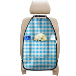 Cyan Blue And White Gingham Print Car Seat Organizers