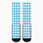 Cyan Blue And White Gingham Print Crew Socks