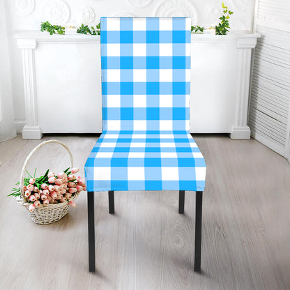 Cyan Blue And White Gingham Print Dining Chair Slipcover