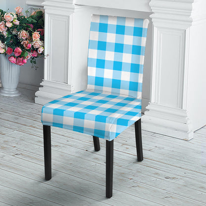 Cyan Blue And White Gingham Print Dining Chair Slipcover