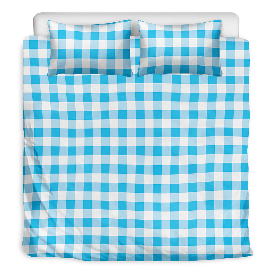 Cyan Blue And White Gingham Print Duvet Cover Bedding Set