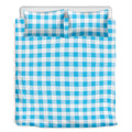 Cyan Blue And White Gingham Print Duvet Cover Bedding Set