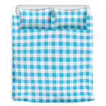 Cyan Blue And White Gingham Print Duvet Cover Bedding Set