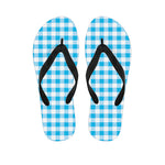 Cyan Blue And White Gingham Print Flip Flops
