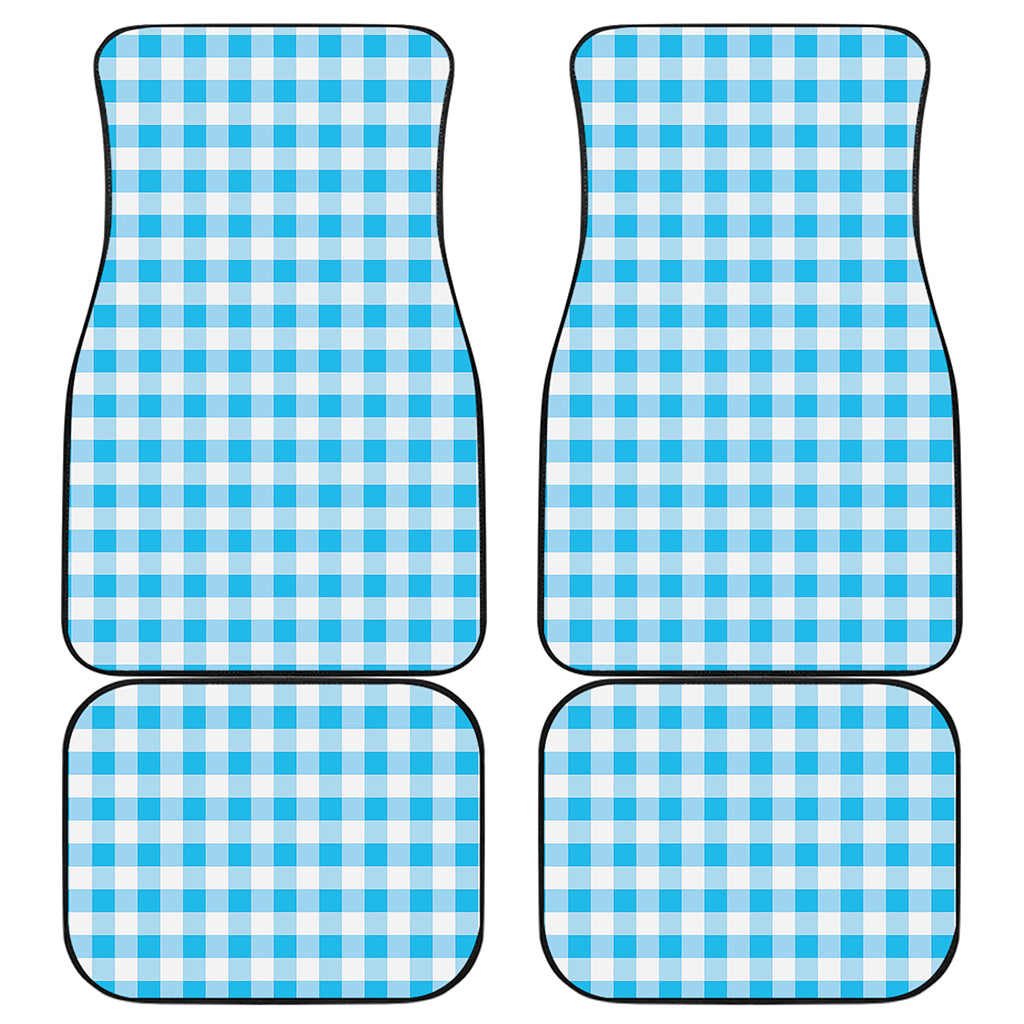 Cyan Blue And White Gingham Print Front and Back Car Floor Mats