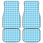 Cyan Blue And White Gingham Print Front and Back Car Floor Mats