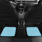Cyan Blue And White Gingham Print Front and Back Car Floor Mats