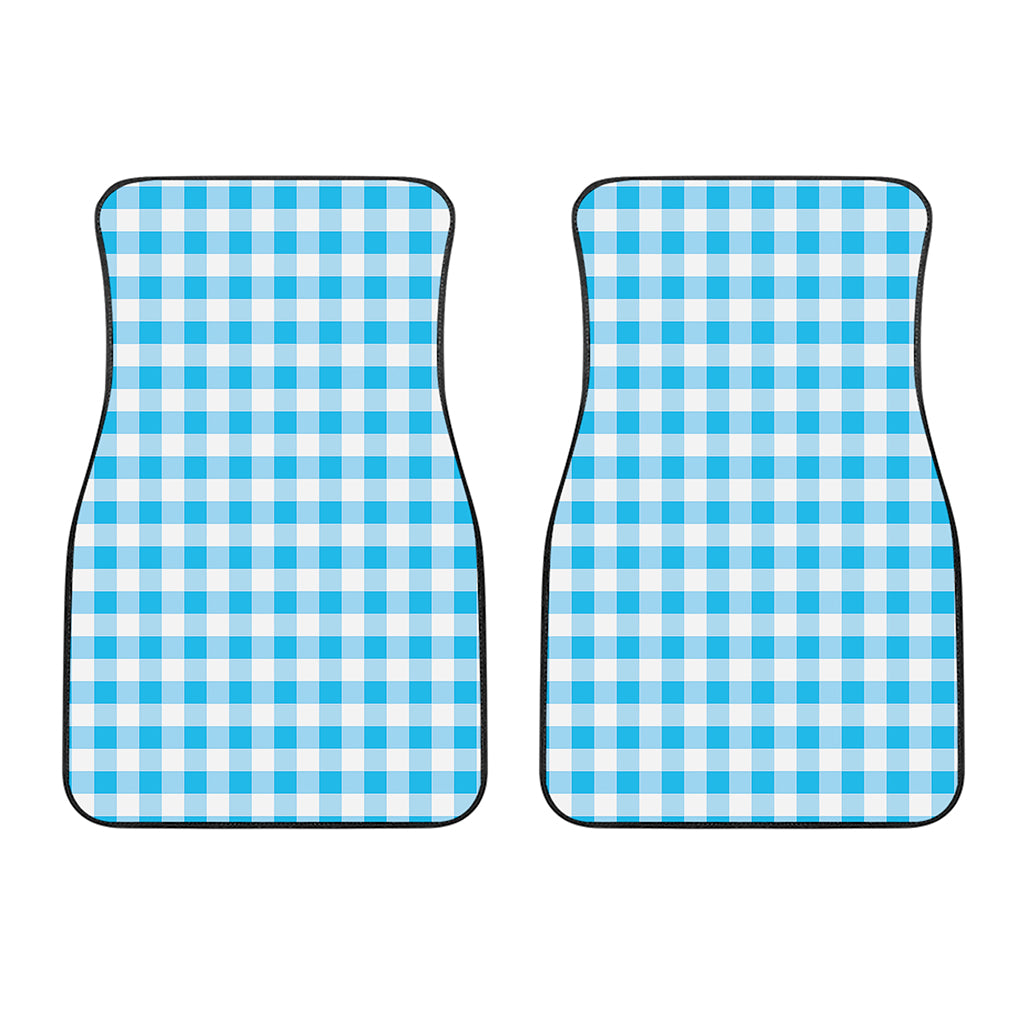 Cyan Blue And White Gingham Print Front Car Floor Mats