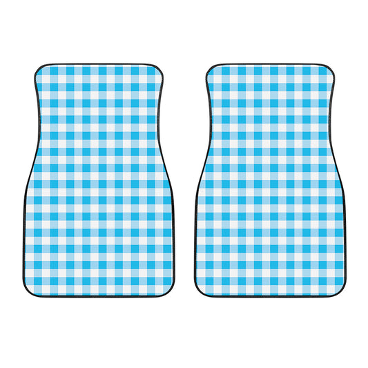 Cyan Blue And White Gingham Print Front Car Floor Mats