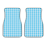 Cyan Blue And White Gingham Print Front Car Floor Mats