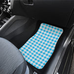 Cyan Blue And White Gingham Print Front Car Floor Mats