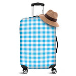 Cyan Blue And White Gingham Print Luggage Cover