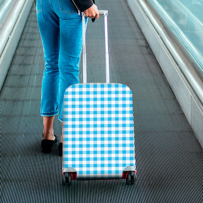 Cyan Blue And White Gingham Print Luggage Cover