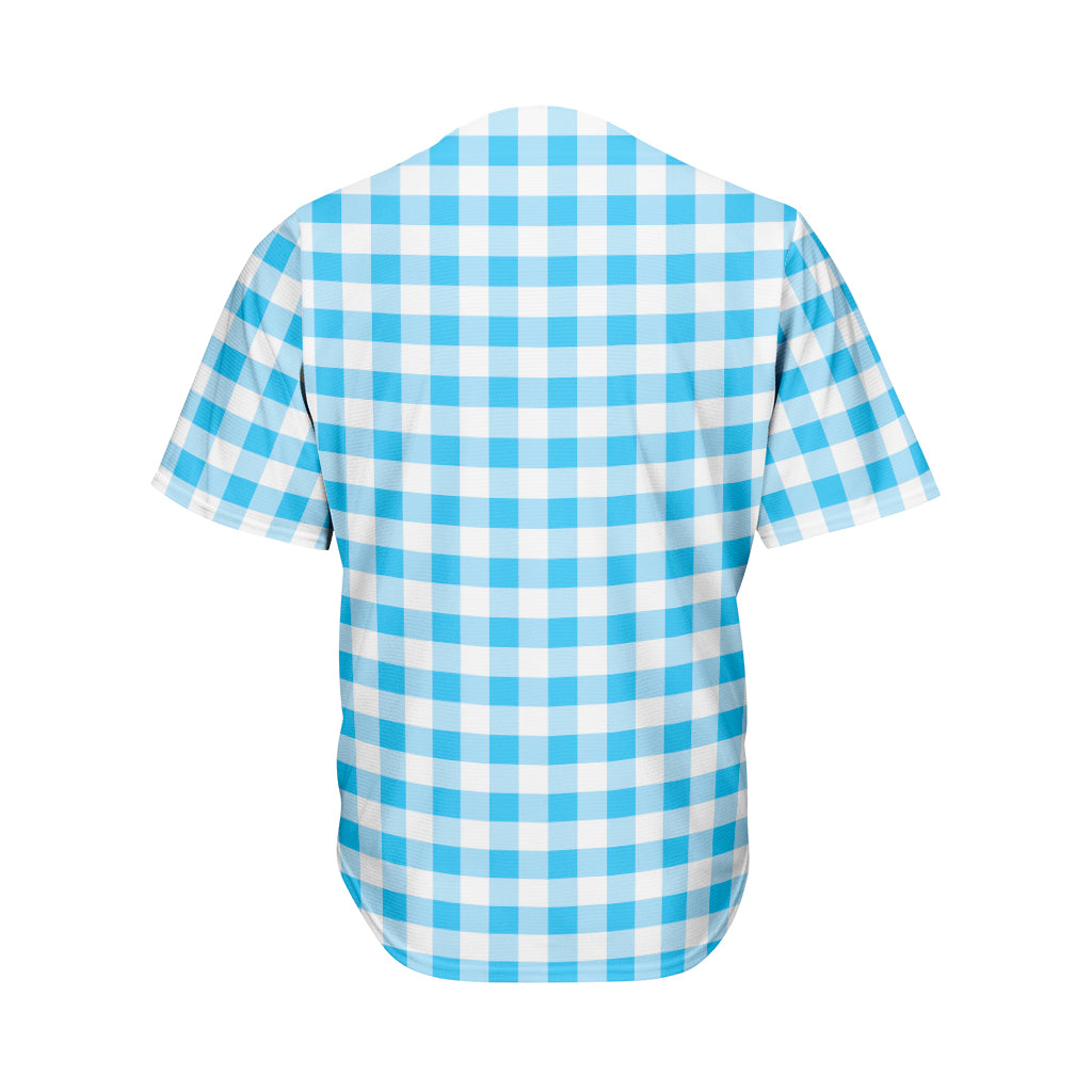 Cyan Blue And White Gingham Print Men's Baseball Jersey