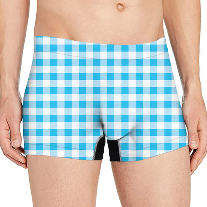 Cyan Blue And White Gingham Print Men's Boxer Briefs
