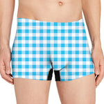 Cyan Blue And White Gingham Print Men's Boxer Briefs