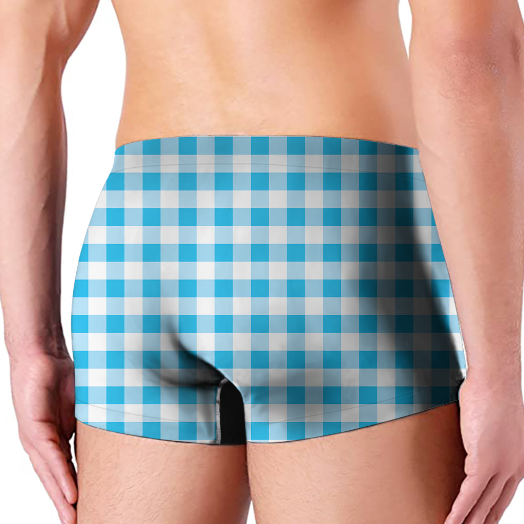 Cyan Blue And White Gingham Print Men's Boxer Briefs