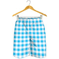 Cyan Blue And White Gingham Print Men's Shorts