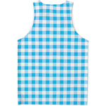 Cyan Blue And White Gingham Print Men's Tank Top