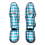 Cyan Blue And White Gingham Print Muay Thai Shin Guard