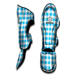 Cyan Blue And White Gingham Print Muay Thai Shin Guard